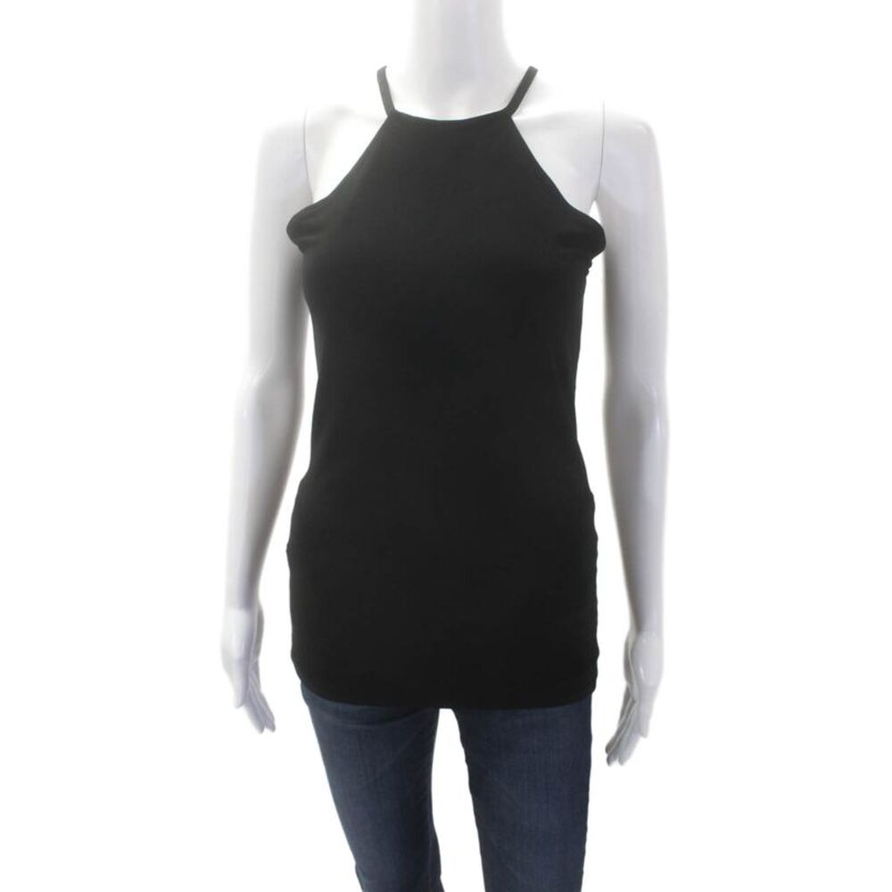 Designer Womens Sleeveless Halter Neck Pullover Tank Top Solid Black Size S